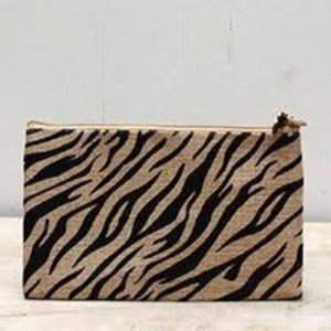 Tiger Stripe Jute Cosmetic Bag